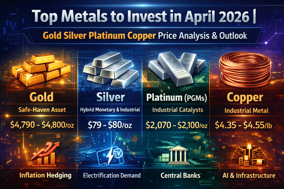 Top Rated Metals to Invest in April 2026: Gold, Silver, Platinum, Palladium & Copper – Market Analysis & Price Outlook