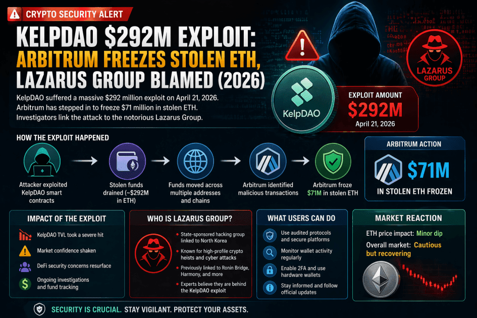 KelpDAO $292 Million Exploit: Arbitrum Freezes $71M in Stolen ETH as Lazarus Group Blamed