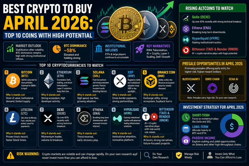 Best Crypto to Buy in April 2026: Top 10 Coins for Potential Gains Right Now